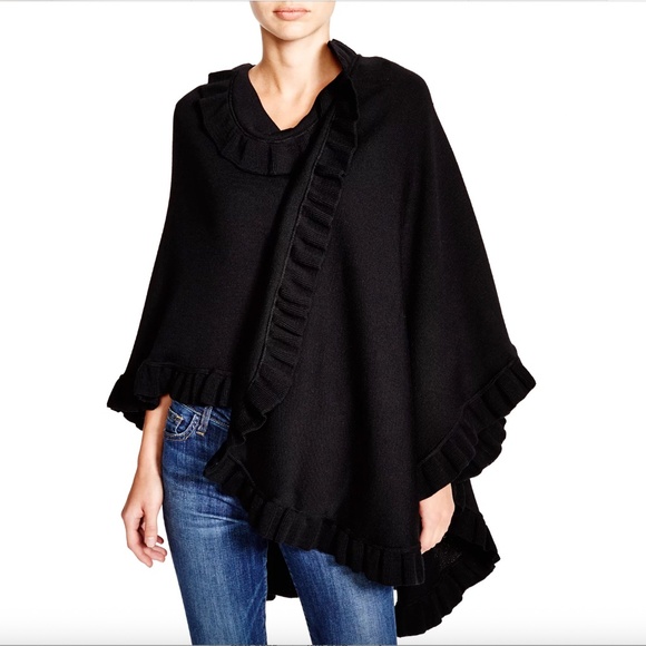 Lane d’Olimpia Wool Ruffle Wrap Scarf – Black – Made in Italy - Picture 2 of 10